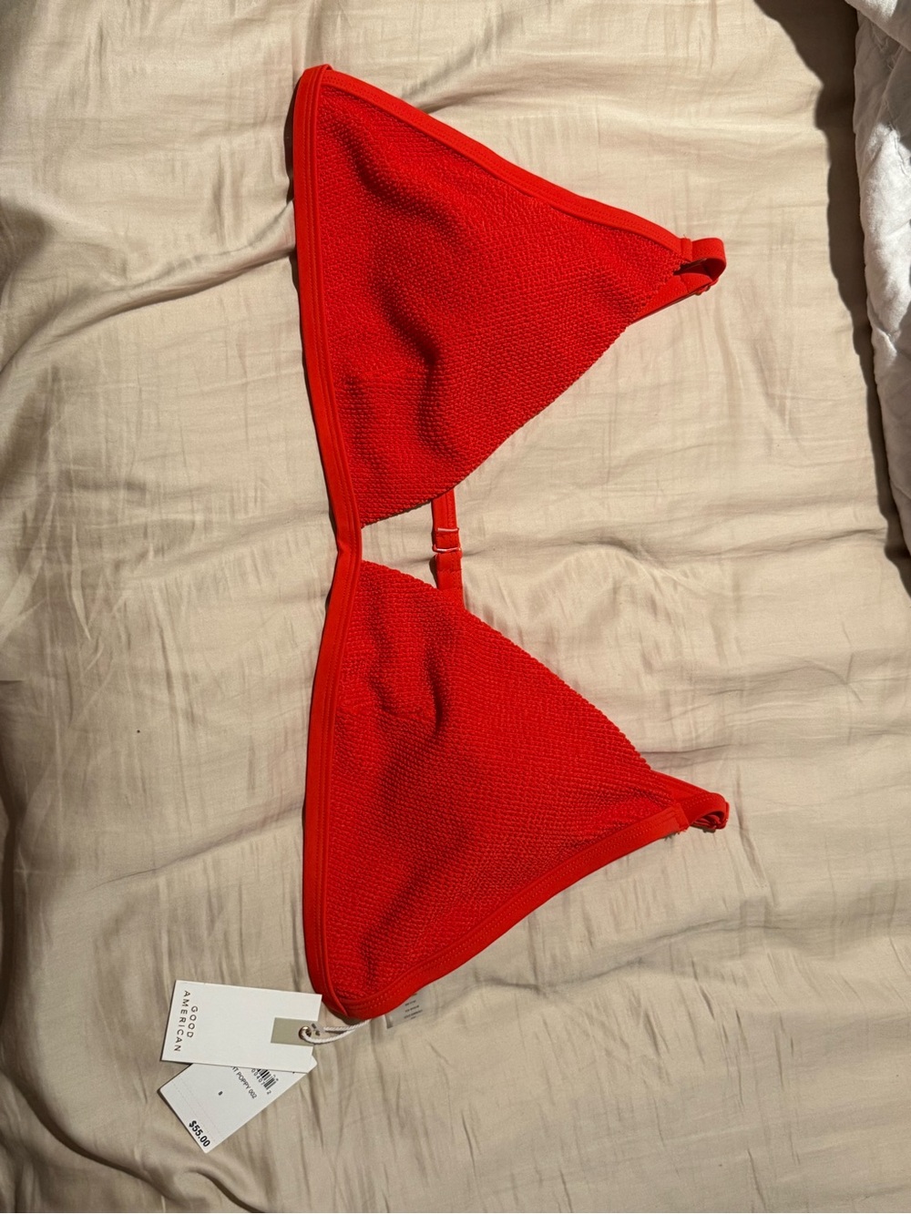 Good American Red Textured Triangle Bikini Top